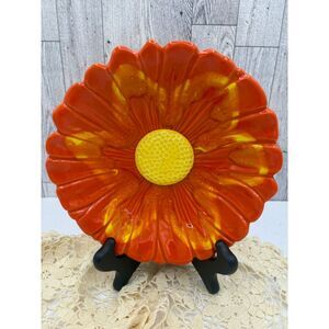 Vintage 60s Mod Santa Anita Orange Yellow Flower Plate USA Pottery